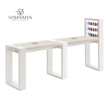 DOUBLE TABLE LIVING WITH LED AND HOLE WHITE WALNUT V22
